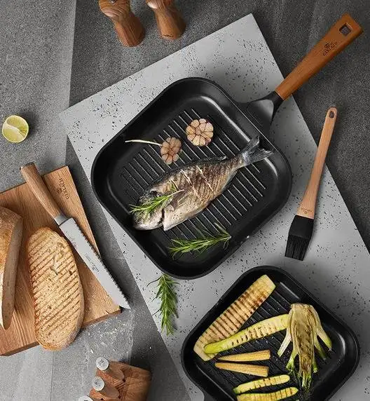 GERLACH AMBIENTE Komplet Garnki z pokrywkami 10 el+ Patelnie Natur 20, 24, 28 cm + grillowa 28 cm / stal nierdzewna / indukcja