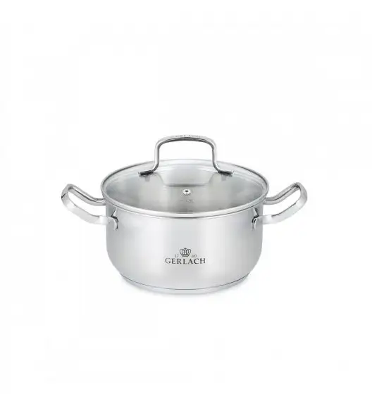 GERLACH SIMPLE Komplet Garnki z pokrywkami + wkład do gotowania na parze 9 el + Gerlach Harmony Patelnia naleśnikowa 26 cm + Patelnia Granitex 20, 24, 28 cm / Stal nierdzewna