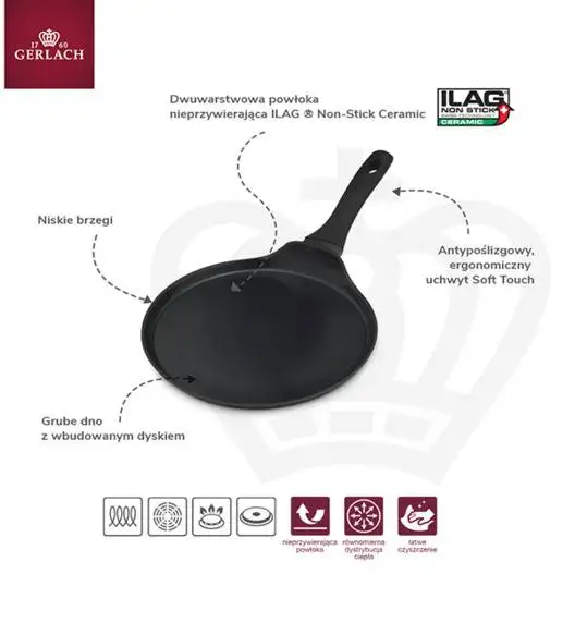 GERLACH SIMPLE Komplet Garnki z pokrywkami + wkład do gotowania na parze 9 el + Gerlach Harmony Patelnia naleśnikowa 26 cm + Patelnia Natur 20, 24, 28 cm / Stal nierdzewna