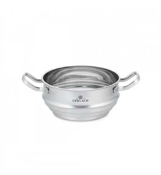GERLACH SIMPLE Komplet Garnki z pokrywkami + wkład do gotowania na parze 9 el + Gerlach Harmony Patelnia naleśnikowa 26 cm + Patelnia Natur 20, 24, 28 cm / Stal nierdzewna