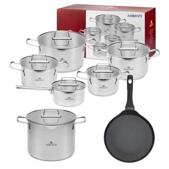 GERLACH AMBIENTE Komplet Garnki z pokrywkami 10 el + Patelnia naleśnikowa 26 cm + Gerlach Ambiente Garnek 7 l 