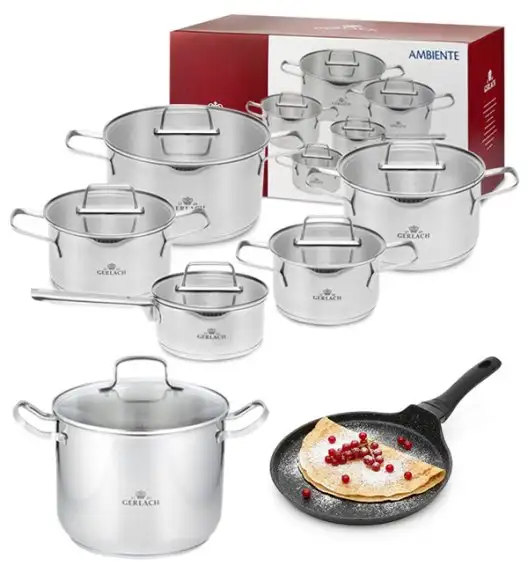 GERLACH AMBIENTE Komplet Garnki z pokrywkami 10 el + Patelnia naleśnikowa 25 cm + Gerlach Ambiente Garnek 7 l 