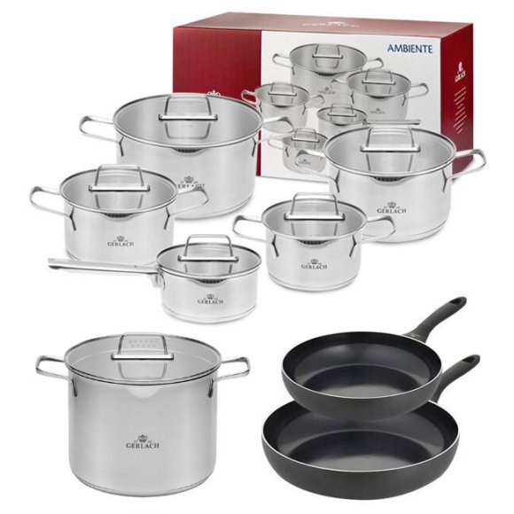 GERLACH AMBIENTE Komplet Garnki z pokrywkami 10 el + Garnek Ambiente 7 l + Patelnie Initial 24, 28 cm / stal nierdzewna / indukcja