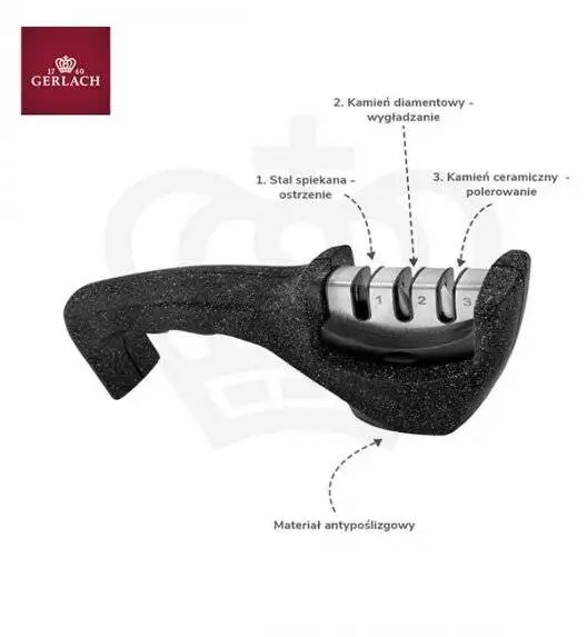 GERLACH GRANITEX Ostrzałka 3w1 / trójfazowy mechanizm / stal nierdzewna