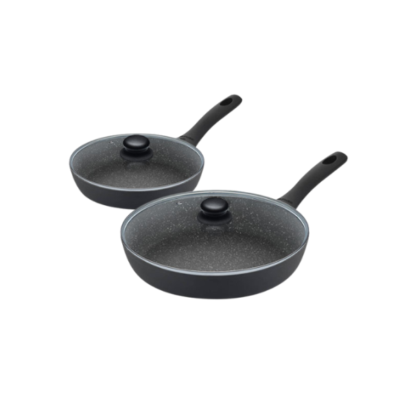 GERLACH AMBIENTE Komplet Garnki z pokrywkami 10 el + Patelnie Granitex 20, 28 cm +pokrywki uniwersalne / stal nierdzewna / indukcja