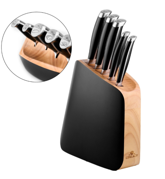 GERLACH LOFT Komplet 5 noży w bloku + ostrzałka 3w1 Granitex +nożyce stalowe do drobiu 