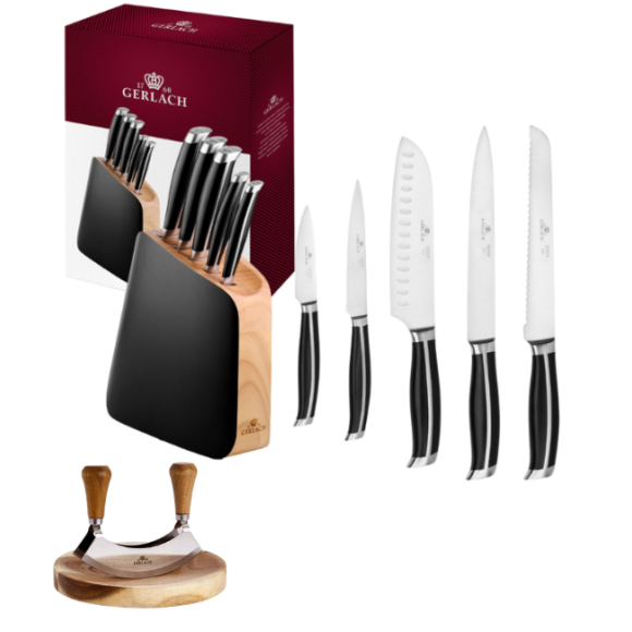 GERLACH LOFT Komplet 5 noży w bloku + Gerlach Natur Tasak do ziół z deską 