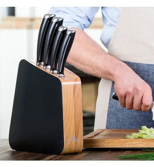 GERLACH LOFT Komplet 5 noży w bloku + Gerlach Natur Tasak do ziół z deską + nożyce do drobiu stalowe