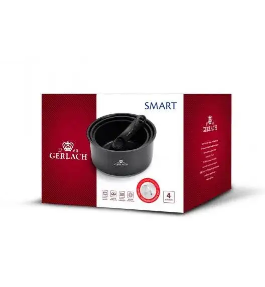 GERLACH SMART 994 Komplet 3 garnków 16/18/20 cm z odpinaną rączką + patelnie Smart 20, 24, 28 cm 