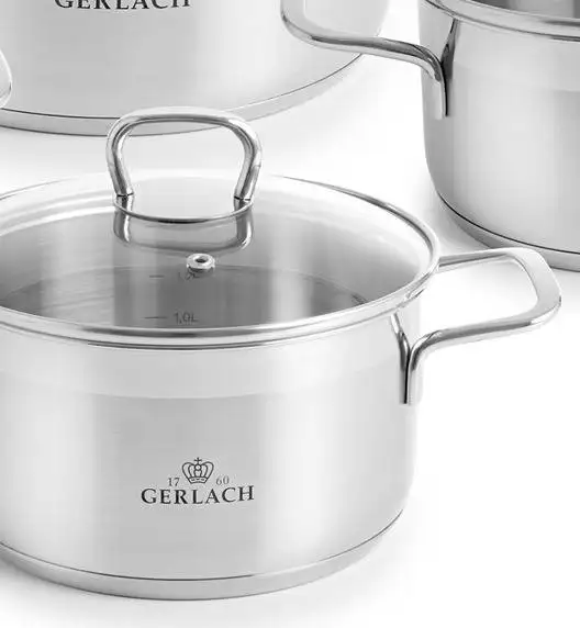 GERLACH BRAVA Komplet Garnki z pokrywkami 8 el + Gerlach Solid Lite Patelnia 24, 28 cm 