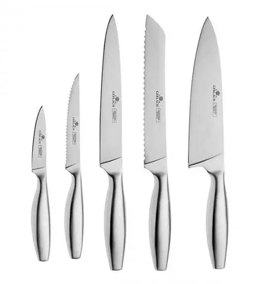 GERLACH FINE Komplet 5 noży w bloku + Natur Tasak z deską do ziół + deska dębowa + nożyce do drobiu