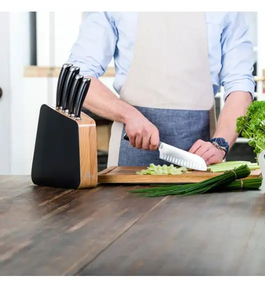 GERLACH LOFT Komplet 5 noży w bloku + ostrzałka 3w1 + komplet desek dębowych