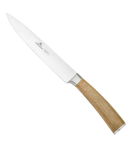 GERLACH NATUR Komplet 5 noży w bloku + Natur Tasak z deską do ziół + deska dębowa + nożyce