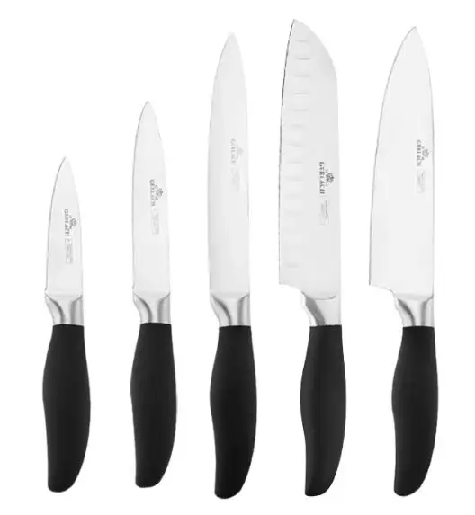 GERLACH STYLE PLUS Komplet 5 noży w bloku + ostrzałka Granitex 3w1 + deska dębowa Natur