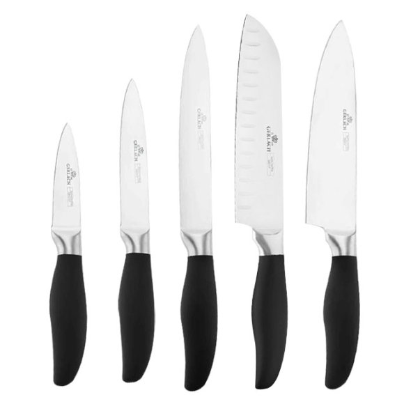 GERLACH STYLE PLUS Komplet 5 noży w bloku + ostrzałka Granitex 3w1 + deska dębowa Natur