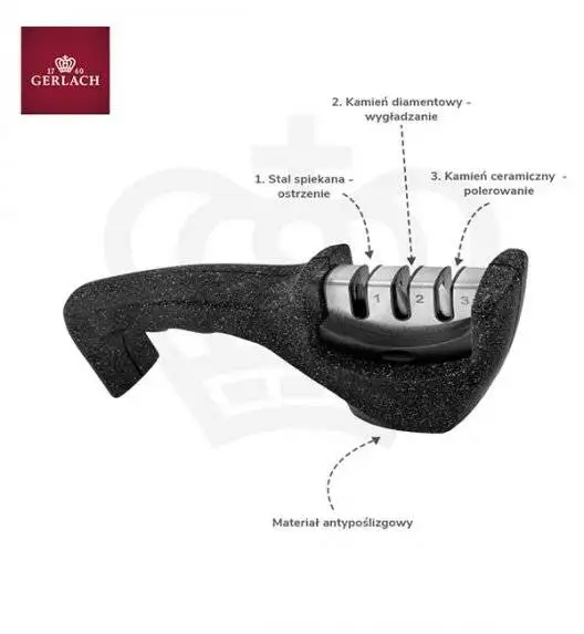 GERLACH SMART GRANIT Komplet 5 noży w bloku + ostrzałka 3w1 