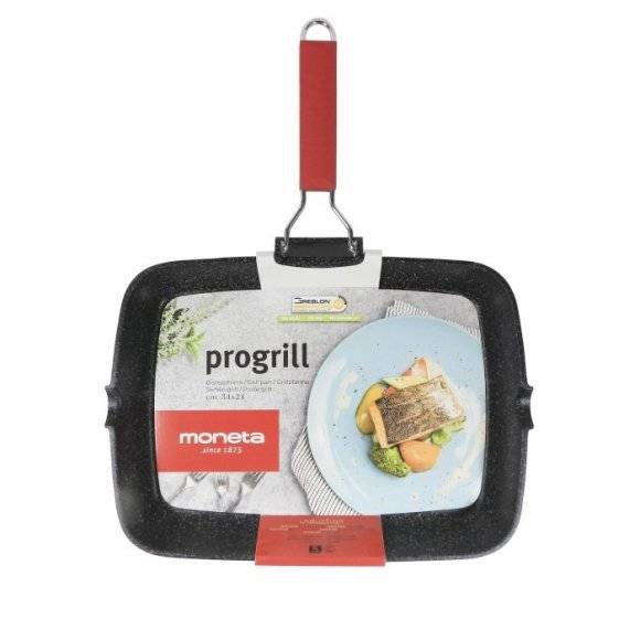 MONETA PRO GRILL Patelnia grillowa 34 x 24 cm / składana rączka / powłoka Greblon C3 / indukcja