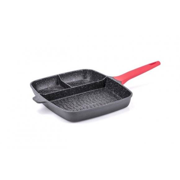 MONETA PRO GRILL Patelnia grillowa 3-komorowa 49,8 x 33 cm / składana rączka / powłoka Greblon C3 / indukcja