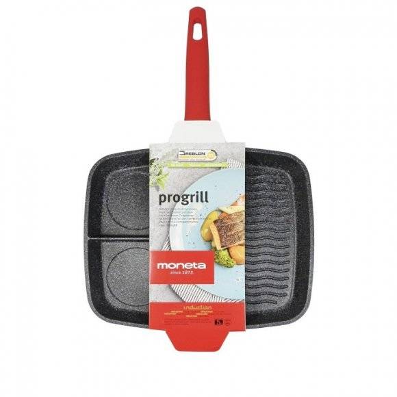 MONETA PRO GRILL Patelnia grillowa 3-komorowa 49,8 x 33 cm / składana rączka / powłoka Greblon C3 / indukcja