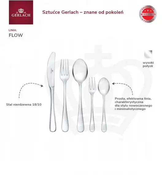 GERLACH FLOW Sztućce Komplet 180 el (3x60) pudełko / 36 osób / połysk