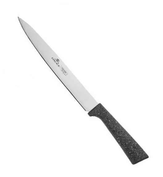 GERLACH SMART GRANIT Komplet 5 noży w bloku + Tasak do ziół z deską +deska Natur mała+ nożyce stalowe do drobiu 