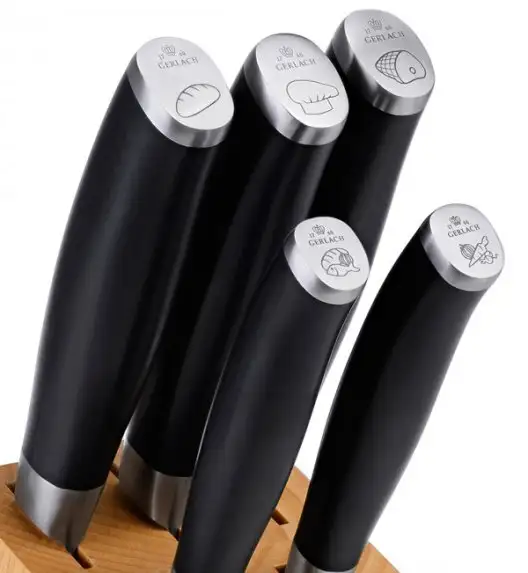 ​GERLACH DECO BLACK Komplet 5 noży w bloku + ostrzałka 3w1+ nożyce do drobiu 