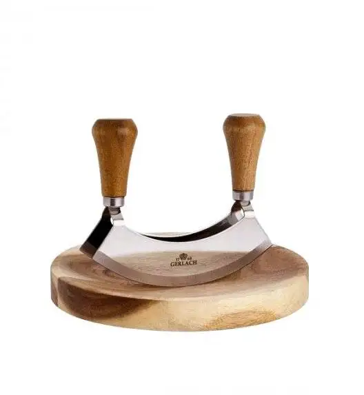 ​GERLACH DECO BLACK Komplet 5 noży w bloku + Natur Tasak do ziół z deską + Deska Natur 30 x 24 cm+ nożyce stalowe do drobiu 
