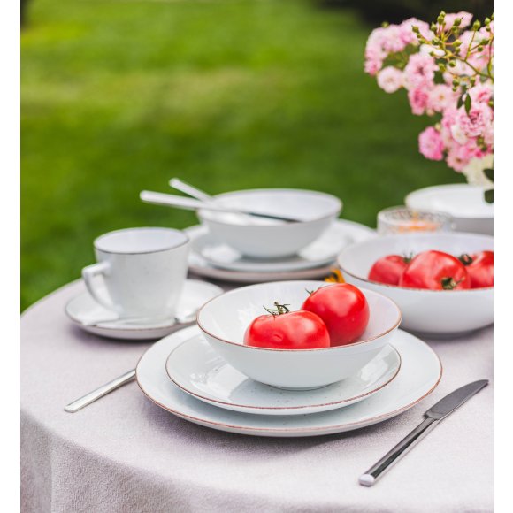 LUBIANA BOSS 6630U Serwis obiadowo - kawowy 36 el / 6 osób / budyniowy / porcelana ręcznie malowana
