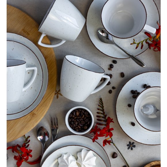 LUBIANA BOSS 6630U Serwis obiadowo - kawowy 36 el / 6 osób / budyniowy / porcelana ręcznie malowana