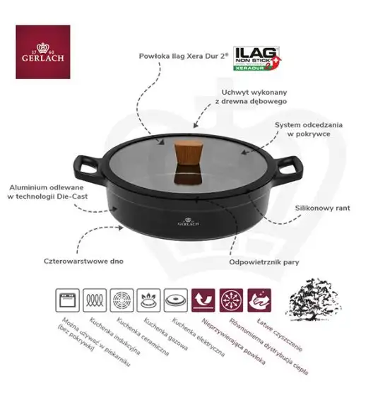 GERLACH NATUR Komplet garnków 24, 28 cm / 4,5 /4,2 L + pokrywki  / powłoka ILAG Xera Dur 2 Ceramic  / indukcja 