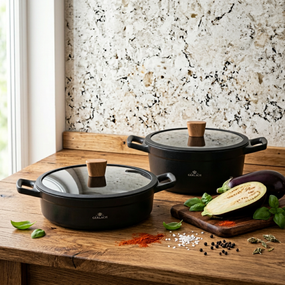 GERLACH NATUR Komplet garnków 24, 28 cm / 4,5 /4,2 L + pokrywki  / powłoka ILAG Xera Dur 2 Ceramic  / indukcja 