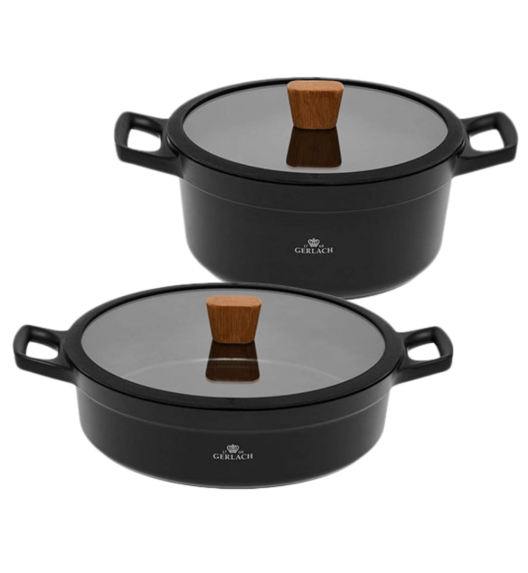 GERLACH NATUR Komplet garnków 24, 28 cm / 4,5 /4,2 L + pokrywki  / powłoka ILAG Xera Dur 2 Ceramic  / indukcja 