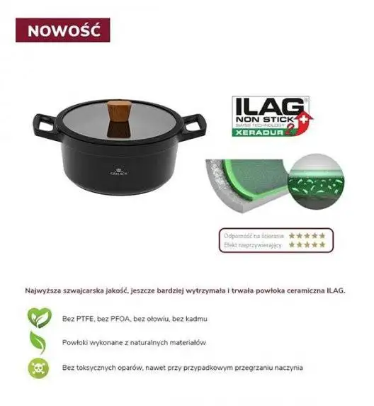 GERLACH NATUR Komplet garnków 24, 28 cm / 4,5 /4,2 L + Patelnie Natur 20, 24, 28 cm / powłoka ILAG Xera Dur 2 Ceramic  / indukcja 
