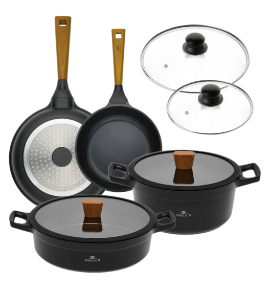 GERLACH NATUR Komplet garnków 24, 28 cm + Patelnie Natur Evo 20, 28 cm + pokrywki uni 