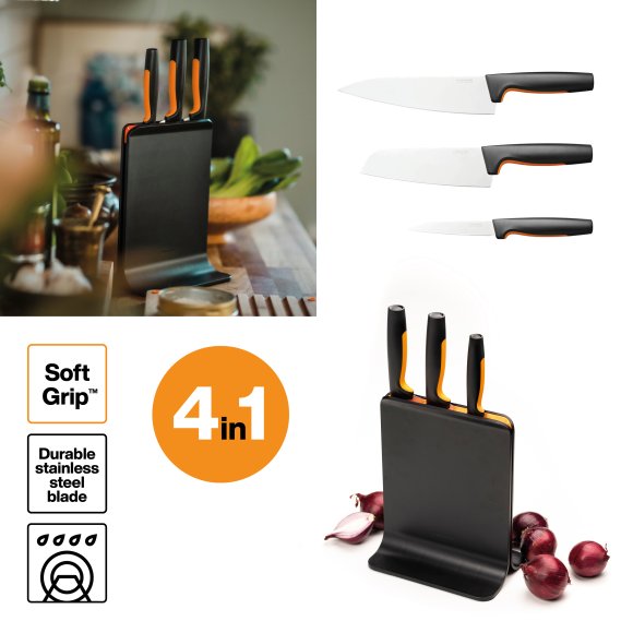 FISKARS FUNCTIONAL FORM 1057555 Komplet 3 noży w bloku czarnym