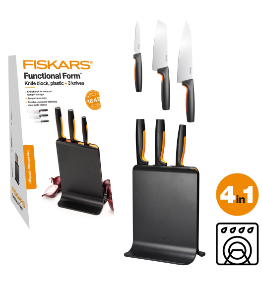 FISKARS FUNCTIONAL FORM 1057555 Komplet 3 noży w bloku czarnym