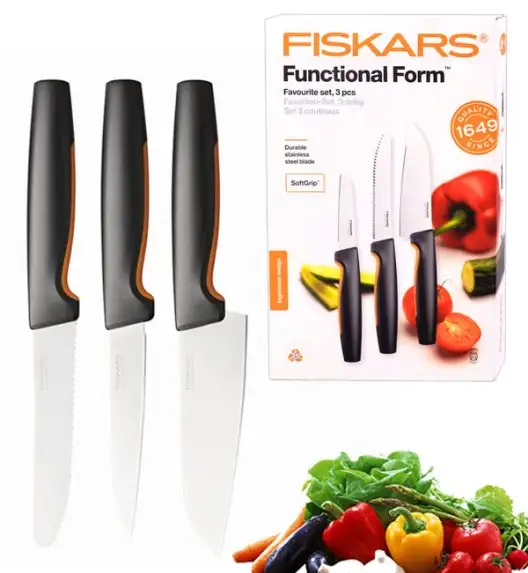 FISKARS FUNCTIONAL FORM 1057556 Komplet 3 noży kuchennych FAVOURITE SET w pudełku / stal nierdzewna