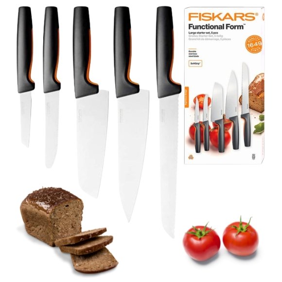 FISKARS FUNCTIONAL FORM 1057558 Komplet 5 noży kuchennych STARTER SET w pudełku / stal nierdzewna