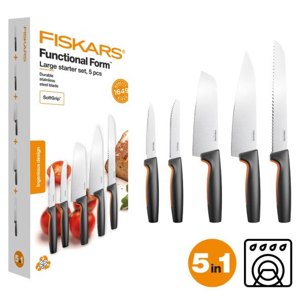 FISKARS FUNCTIONAL FORM 1057558 Komplet 5 noży kuchennych STARTER SET w pudełku / stal nierdzewna