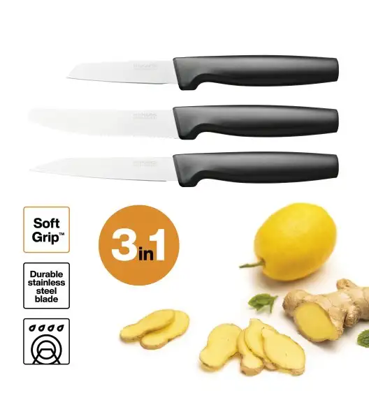 FISKARS FUNCTIONAL FORM 1057561 Komplet 3 małych noży kuchennych w pudełku / stal nierdzewna