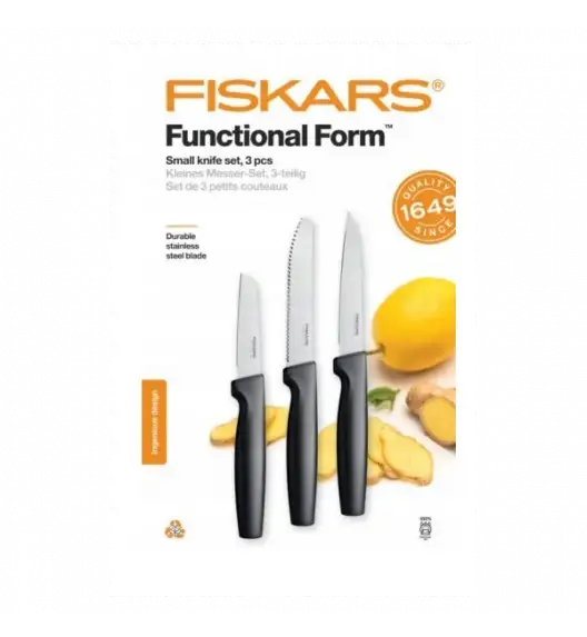 FISKARS FUNCTIONAL FORM 1057561 Komplet 3 małych noży kuchennych w pudełku / stal nierdzewna
