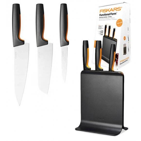 FISKARS FUNCTIONAL FORM 1057555 Komplet 3 noży w bloku czarnym + ostrzałka Fiskars Edge