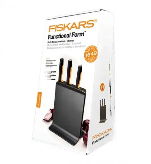 FISKARS FUNCTIONAL FORM 1057555 Komplet 3 noży w bloku czarnym + ostrzałka Fiskars Edge