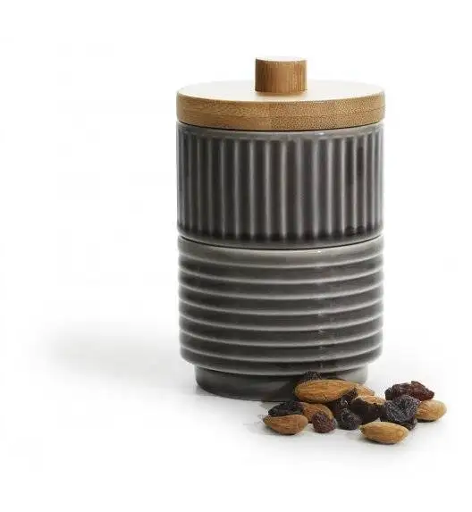 SAGAFORM COFFEE Podwójna cukiernica z bambusową pokrywką / szara / ceramika