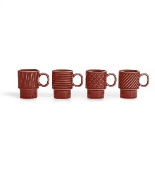 SAGAFORM COFFEE Zestaw 4 filiżanek do espresso 100 ml / czerwone / ceramika