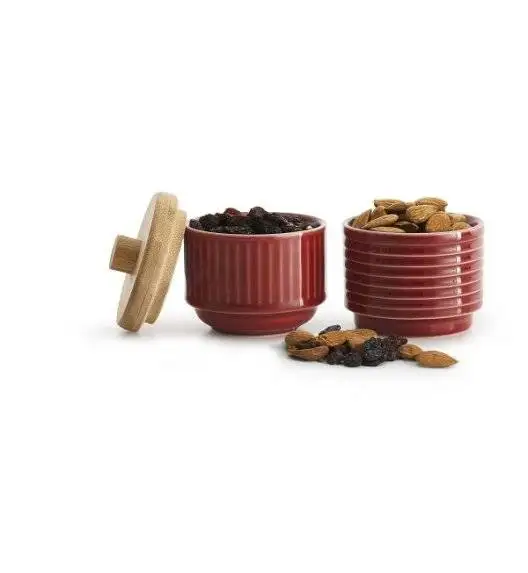 SAGAFORM COFFEE Podwójna cukiernica z bambusową pokrywką / czerwona / ceramika