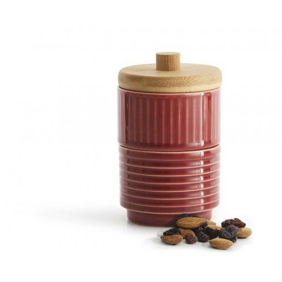 SAGAFORM COFFEE Podwójna cukiernica z bambusową pokrywką / czerwona / ceramika