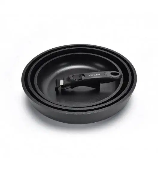 GERLACH SMART 994 Komplet 3 garnków 16/18/20 cm z odpinaną rączką + patelnie Smart 20, 24, 28 cm +pokrywki silikonowe (mała+duża)