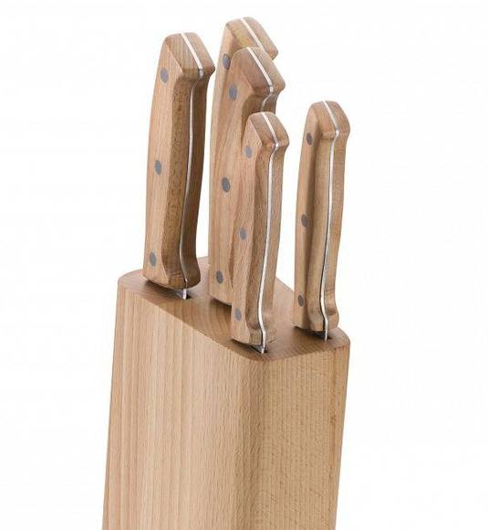 GERLACH COUNTRY Komplet 5 noży w bloku+ Tasak do ziół 2w1 Natur + nożyce drewniane