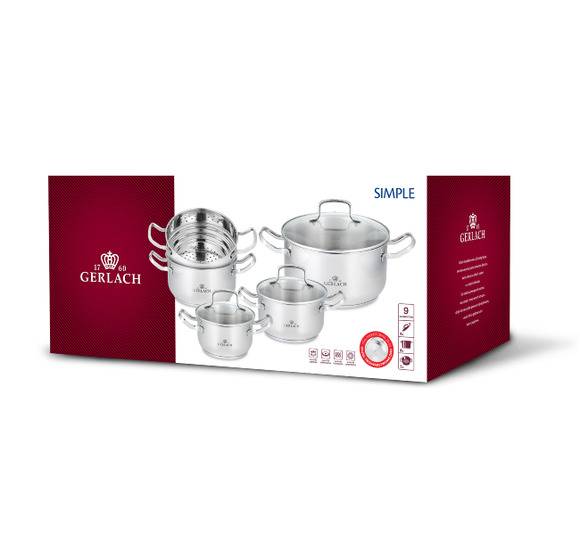 GERLACH SIMPLE Komplet Garnki 9 el z pokrywkami + 5 garnków luzem 1,5 l/ 2l /2,5 l/ 4,5l/ 7 l + Patelnie Granitex 20 24 28 cm